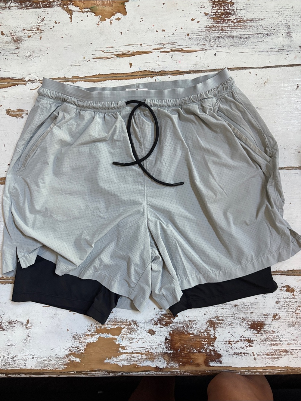 Light Gray Men's 2-in-1 Running Shorts with Inner Compression Layer